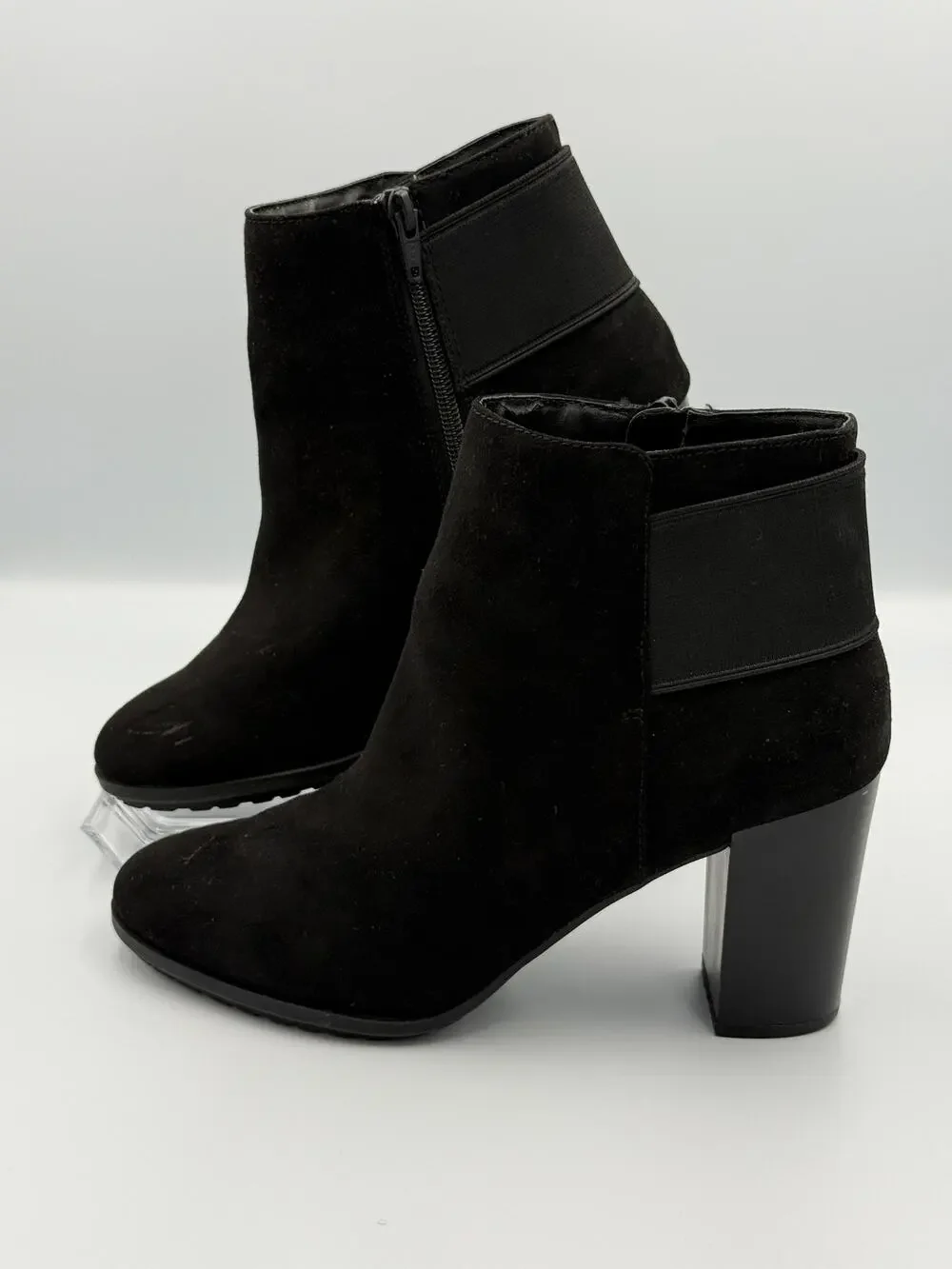 A New Day Black Faux Suede Ankle Booties Womens Size 8 Block Heel Side Zip Boots